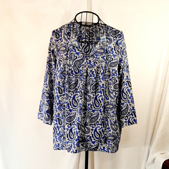 MICHAEL Michael Kors Blue & White Paisley Top - Picture 3 of 10
